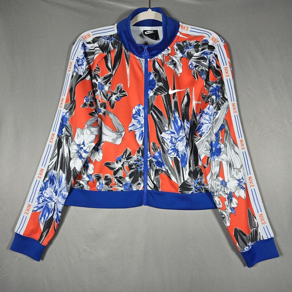 Nike Floral Track Jacket Womens Large‎ Blue Red White Zip Up Sportswear Retro